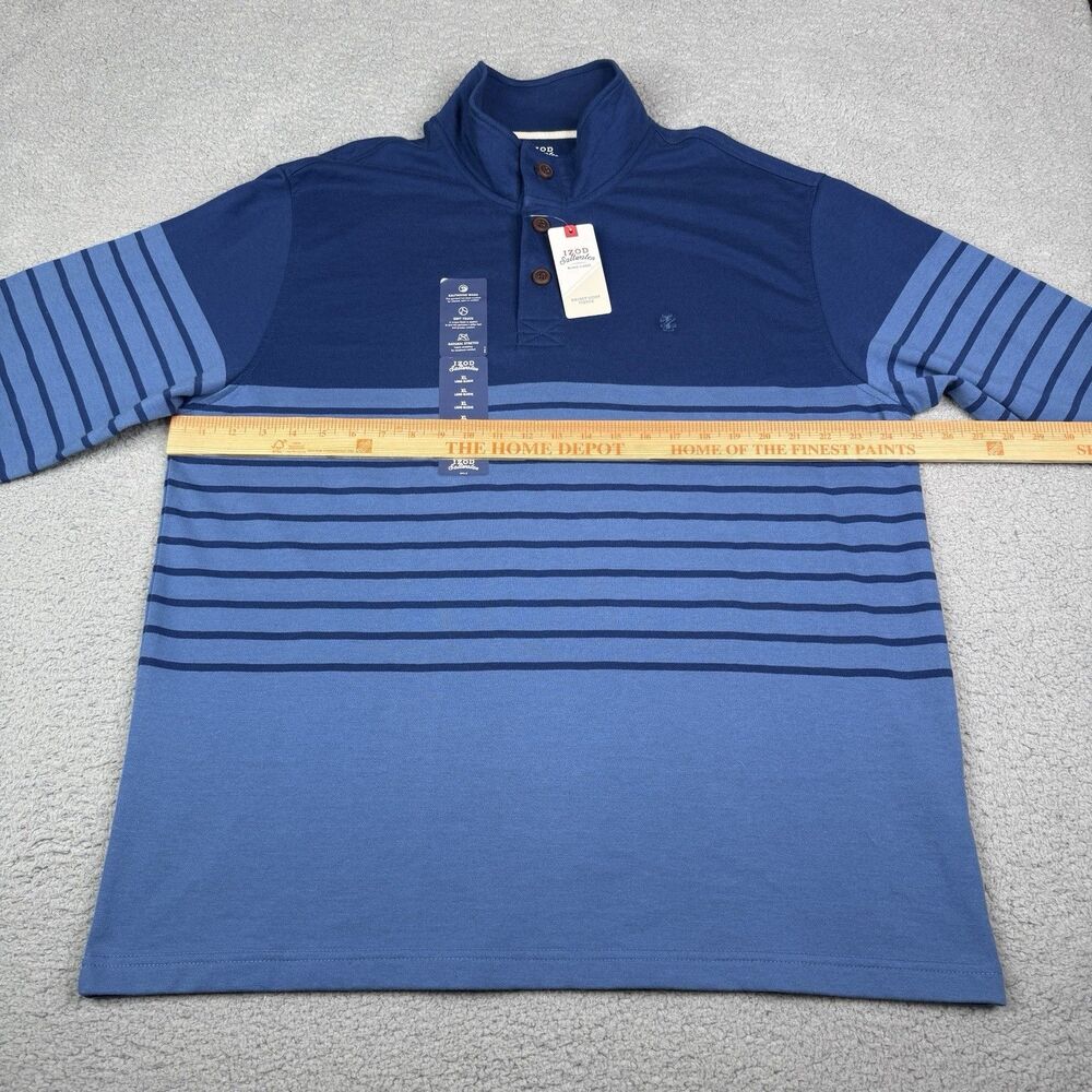 IZOD Saltwater Shirt Mens XL Blue Stripe Nauset Light Fleece Henley Pullover NWT - Picture 6 of 10